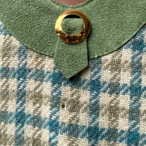 Vintage Wool Suede Green Sleeveless Checkered Pullover Vest Plaid Womens S/M - Picture 9 of 14